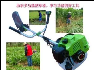 助农多功能割草机砍草机助农多功能砍草机采用最新产的四冲程汽油机，跟普通轿车一样机油和汽油分开加入两个孔，不像二冲程每次加油都要先将汽油与机油按比例混合，稍有不对就问题来了。且助农多功能砍草机汽油机器采用大功率极少维护型，功率大但省油。